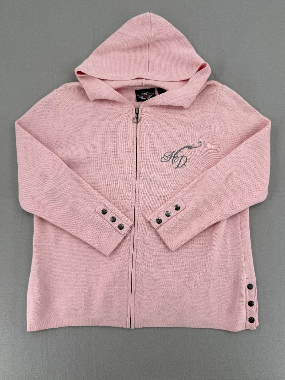 Harley Davidson Pink Knit Full Zip Hooded Sweater Bikercore Y2K  Plus Women 1W